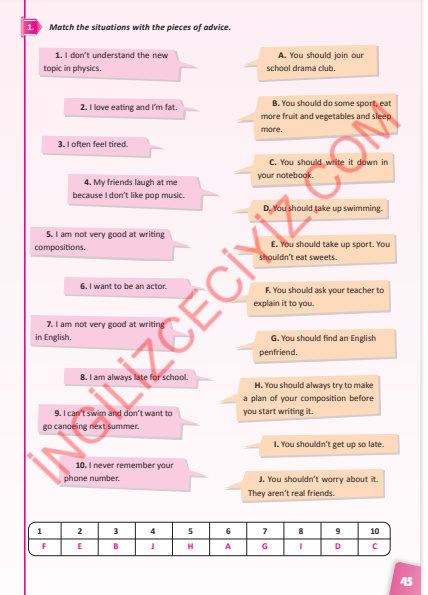 10. Sınıf Pasifik Yayınları İngilizce Çalışma Kitabı Sayfa 45 Cevapları
