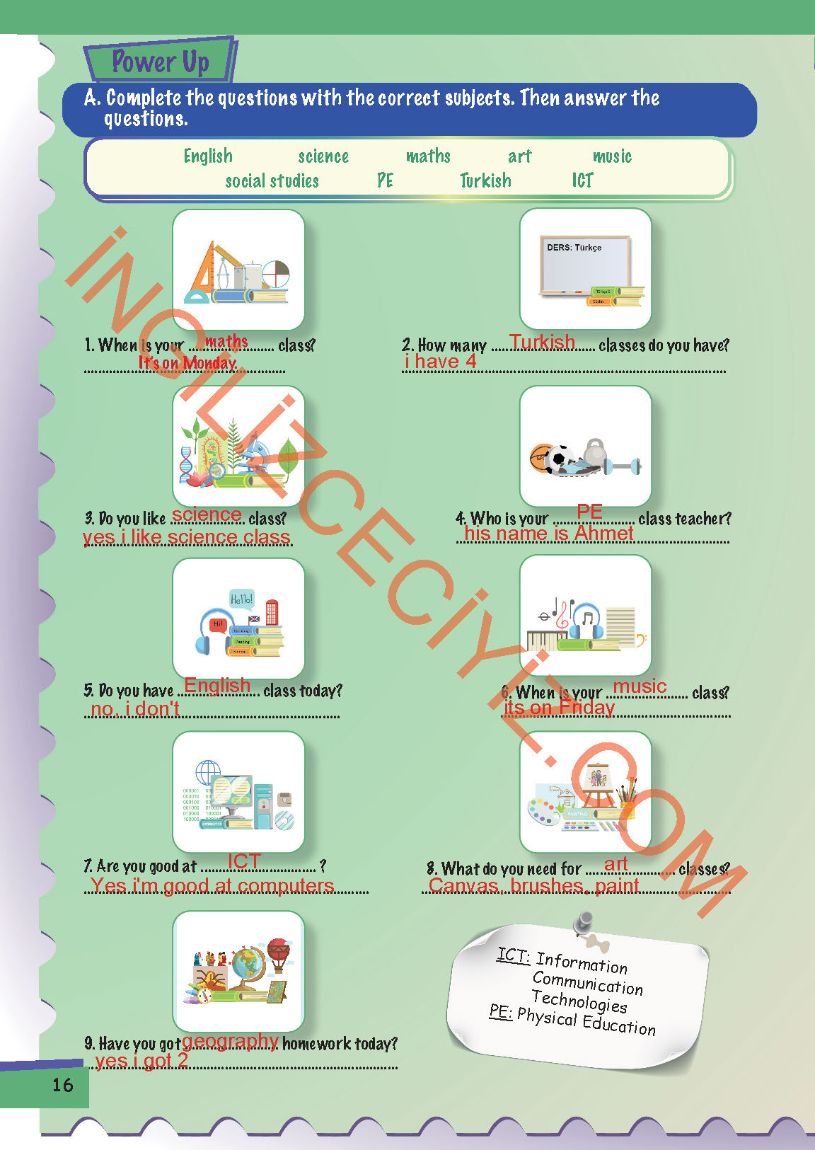 5. Sınıf Meb Yayınları Move Up İngilizce Ders Kitabı Sayfa 16 Cevapları