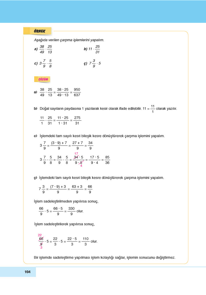 6. Sınıf Doğa Yayınları Matematik Ders Kitabı Sayfa 104 Cevapları