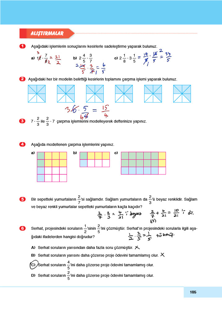 6. Sınıf Doğa Yayınları Matematik Ders Kitabı Sayfa 105 Cevapları