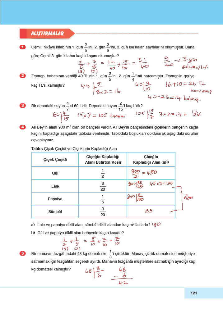 6. Sınıf Doğa Yayınları Matematik Ders Kitabı Sayfa 121 Cevapları