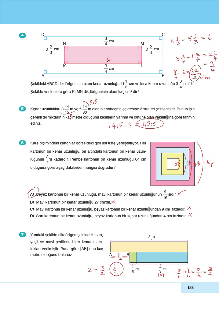 6. Sınıf Doğa Yayınları Matematik Ders Kitabı Sayfa 123 Cevapları