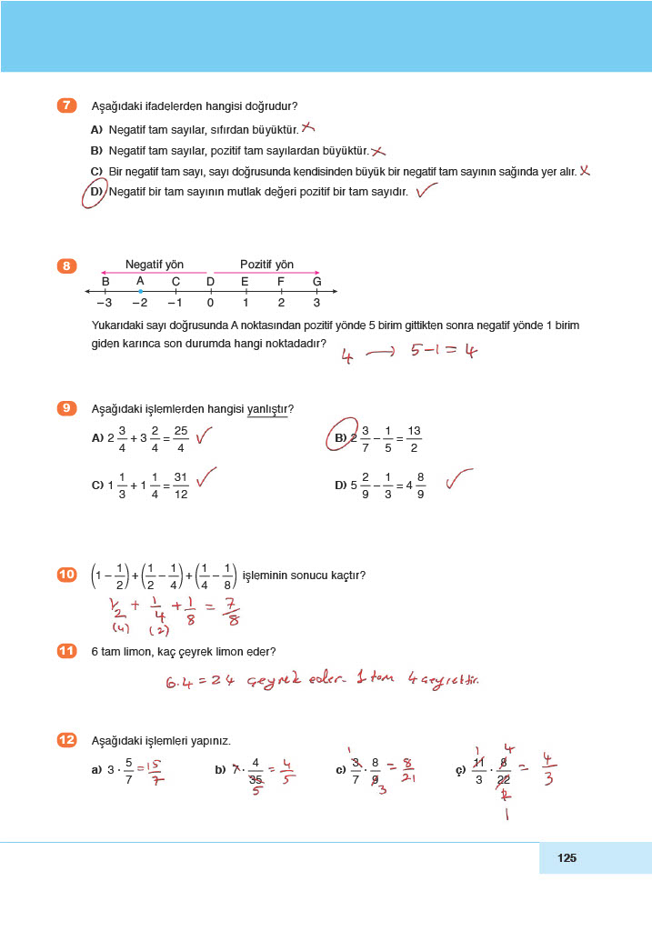 6. Sınıf Doğa Yayınları Matematik Ders Kitabı Sayfa 125 Cevapları