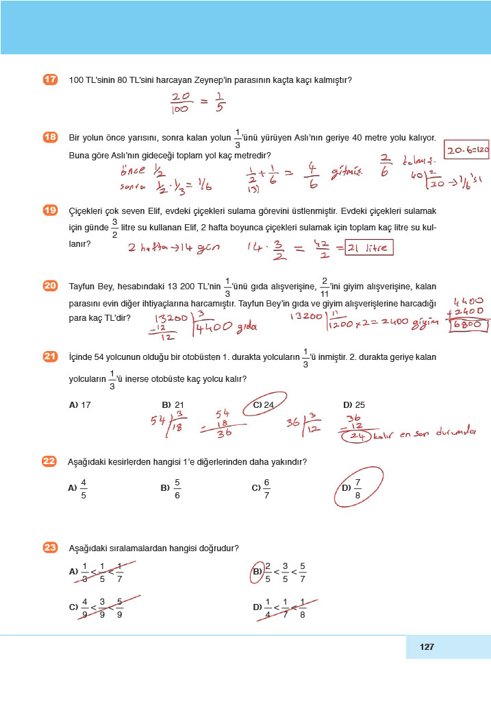 6. Sınıf Doğa Yayınları Matematik Ders Kitabı Sayfa 127 Cevapları