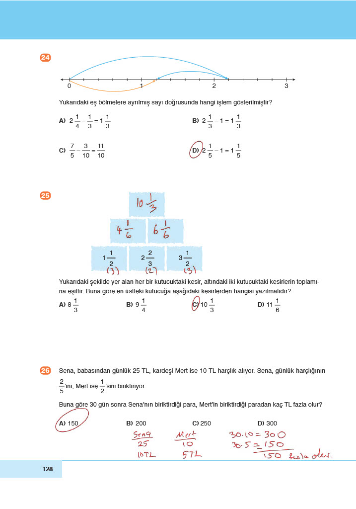 6. Sınıf Doğa Yayınları Matematik Ders Kitabı Sayfa 128 Cevapları