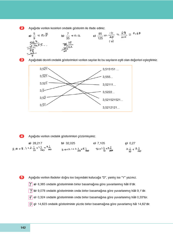 6. Sınıf Doğa Yayınları Matematik Ders Kitabı Sayfa 142 Cevapları