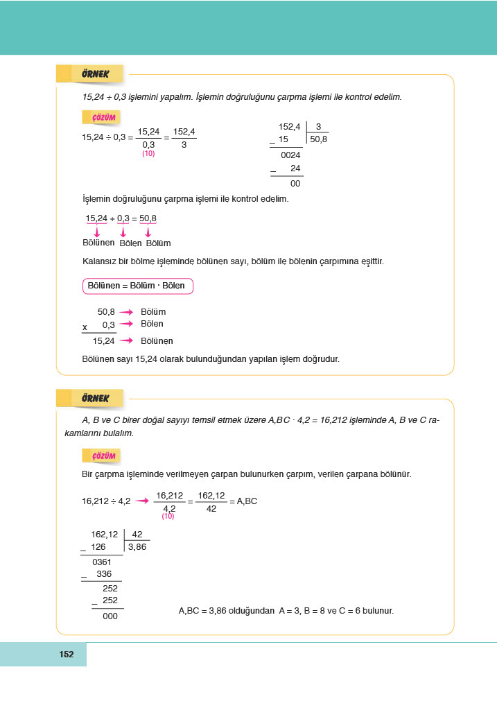 6. Sınıf Doğa Yayınları Matematik Ders Kitabı Sayfa 152 Cevapları