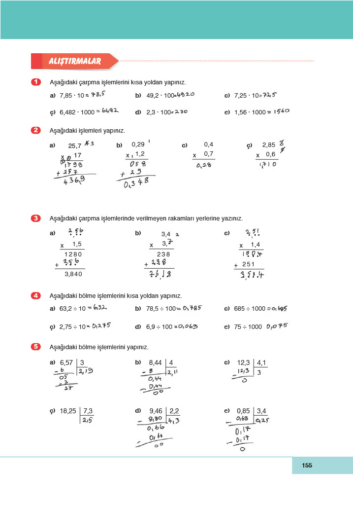 6. Sınıf Doğa Yayınları Matematik Ders Kitabı Sayfa 155 Cevapları