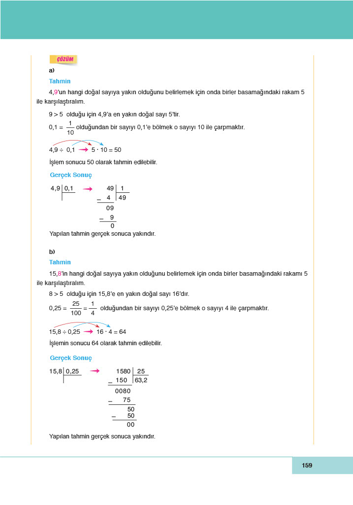 6. Sınıf Doğa Yayınları Matematik Ders Kitabı Sayfa 159 Cevapları