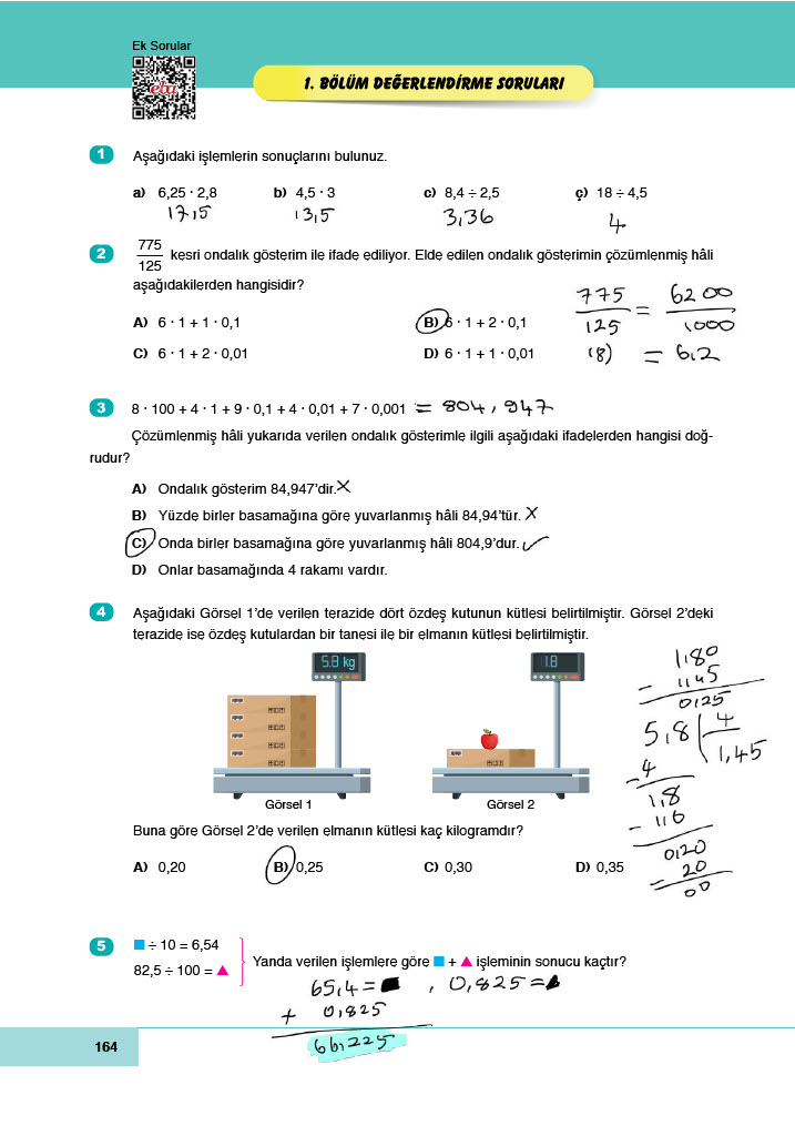 6. Sınıf Doğa Yayınları Matematik Ders Kitabı Sayfa 164 Cevapları