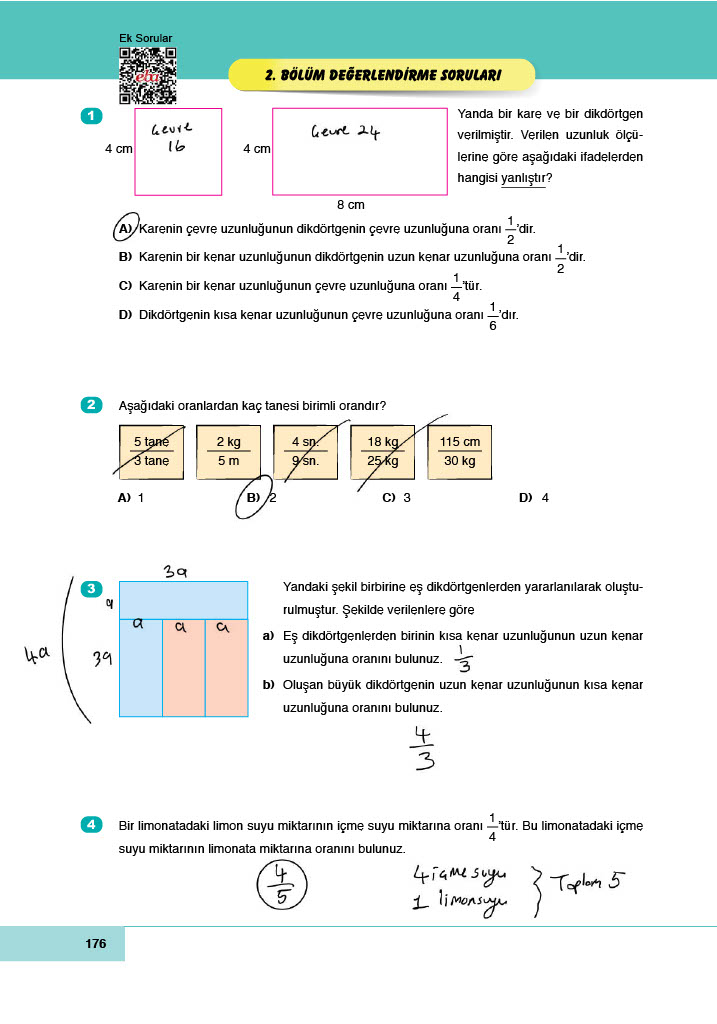 6. Sınıf Doğa Yayınları Matematik Ders Kitabı Sayfa 176 Cevapları