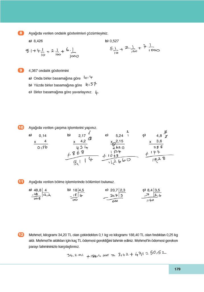 6. Sınıf Doğa Yayınları Matematik Ders Kitabı Sayfa 179 Cevapları