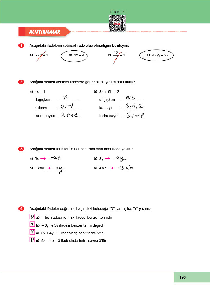 6. Sınıf Doğa Yayınları Matematik Ders Kitabı Sayfa 193 Cevapları