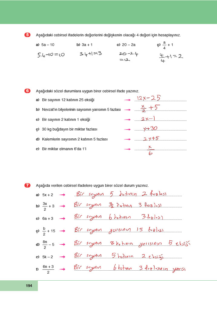 6. Sınıf Doğa Yayınları Matematik Ders Kitabı Sayfa 194 Cevapları