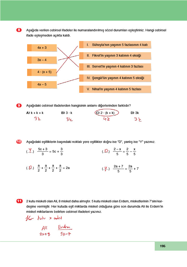 6. Sınıf Doğa Yayınları Matematik Ders Kitabı Sayfa 195 Cevapları