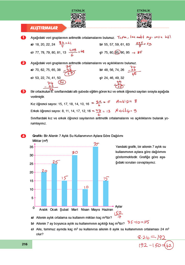 6. Sınıf Doğa Yayınları Matematik Ders Kitabı Sayfa 216 Cevapları