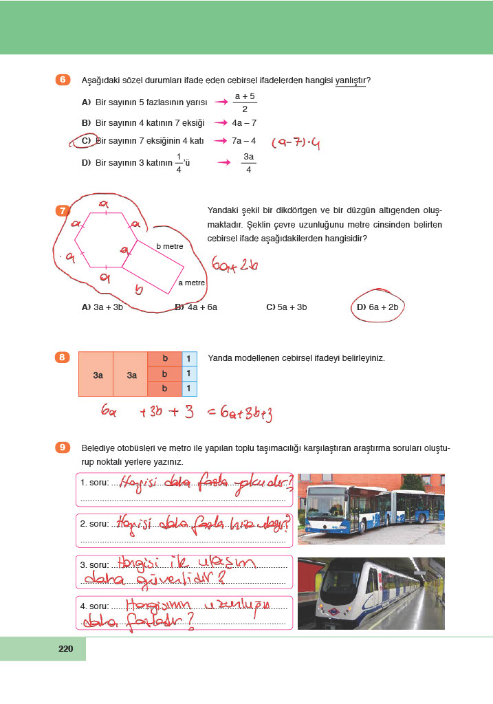 6. Sınıf Doğa Yayınları Matematik Ders Kitabı Sayfa 220 Cevapları