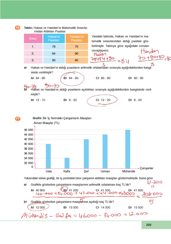 6. Sınıf Doğa Yayınları Matematik Ders Kitabı Sayfa 223 Cevapları