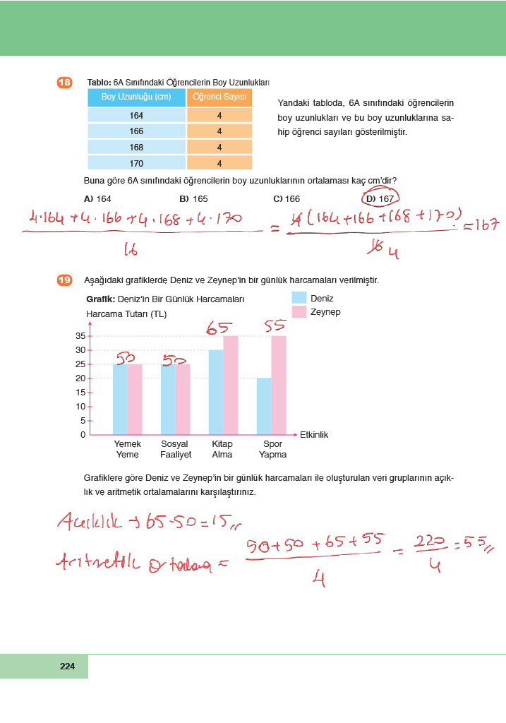 6. Sınıf Doğa Yayınları Matematik Ders Kitabı Sayfa 224 Cevapları