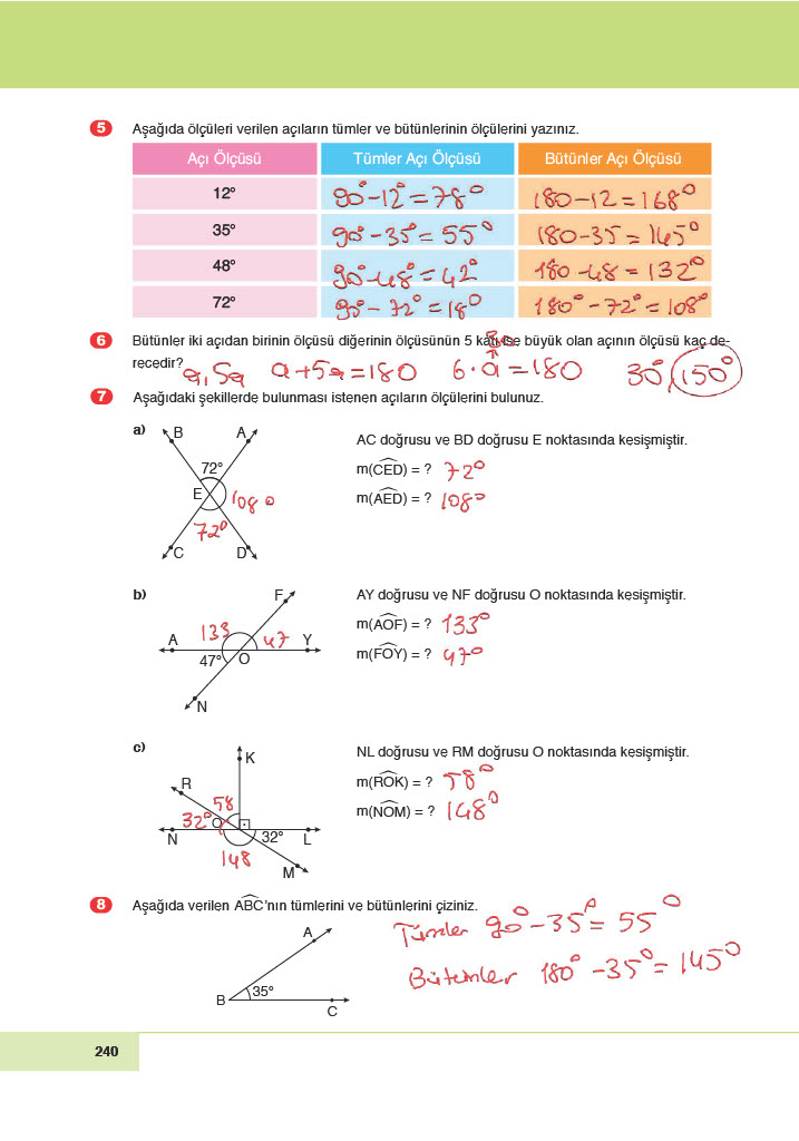 6. Sınıf Doğa Yayınları Matematik Ders Kitabı Sayfa 240 Cevapları