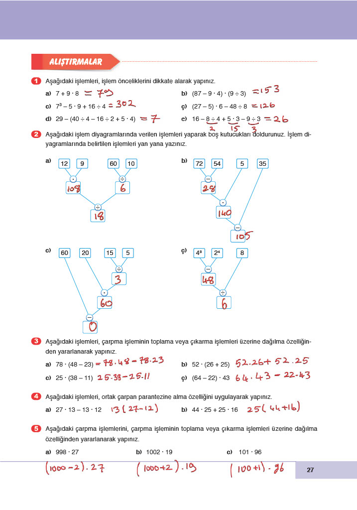 6. Sınıf Doğa Yayınları Matematik Ders Kitabı Sayfa 27 Cevapları