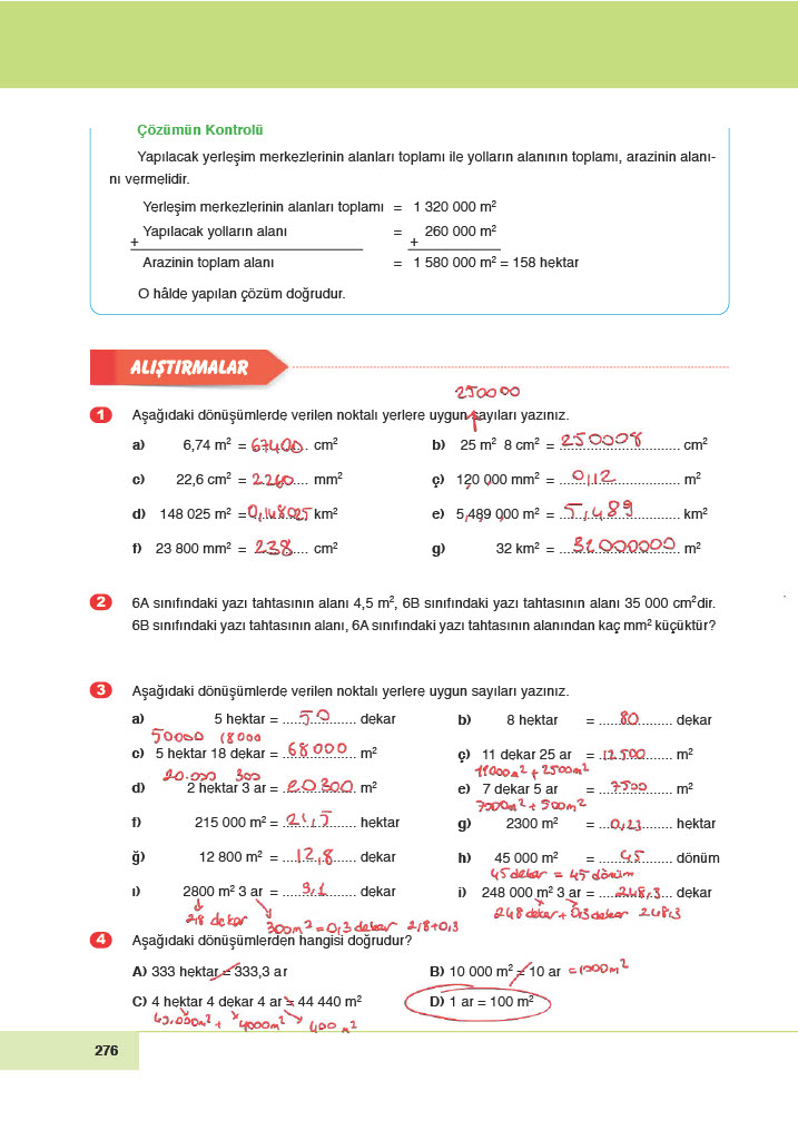 6. Sınıf Doğa Yayınları Matematik Ders Kitabı Sayfa 276 Cevapları