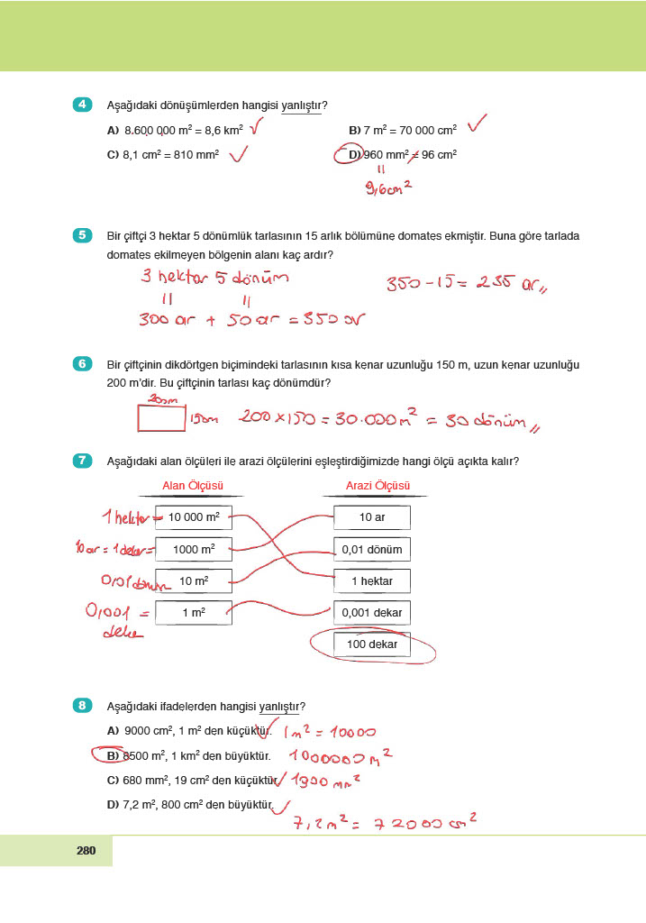 6. Sınıf Doğa Yayınları Matematik Ders Kitabı Sayfa 280 Cevapları