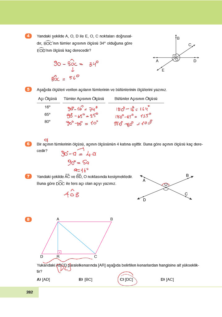 6. Sınıf Doğa Yayınları Matematik Ders Kitabı Sayfa 282 Cevapları