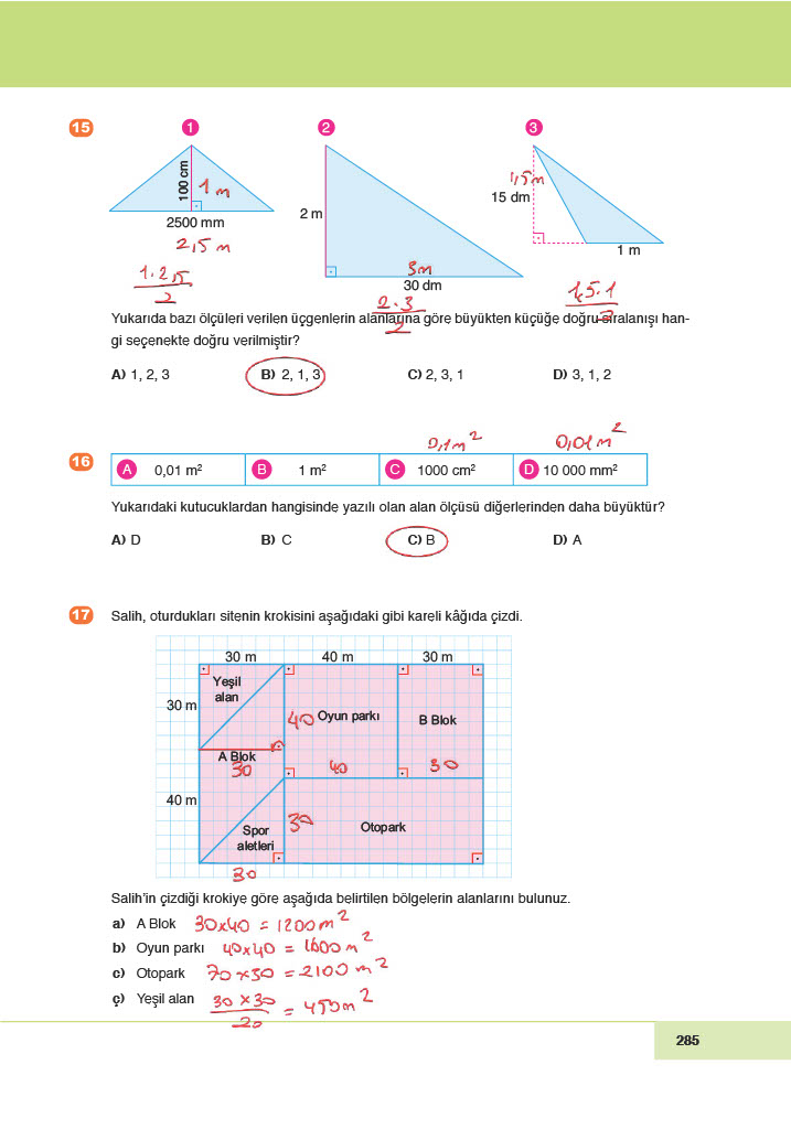 6. Sınıf Doğa Yayınları Matematik Ders Kitabı Sayfa 285 Cevapları