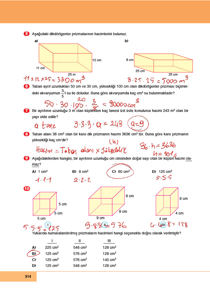 6. Sınıf Doğa Yayınları Matematik Ders Kitabı Sayfa 314 Cevapları