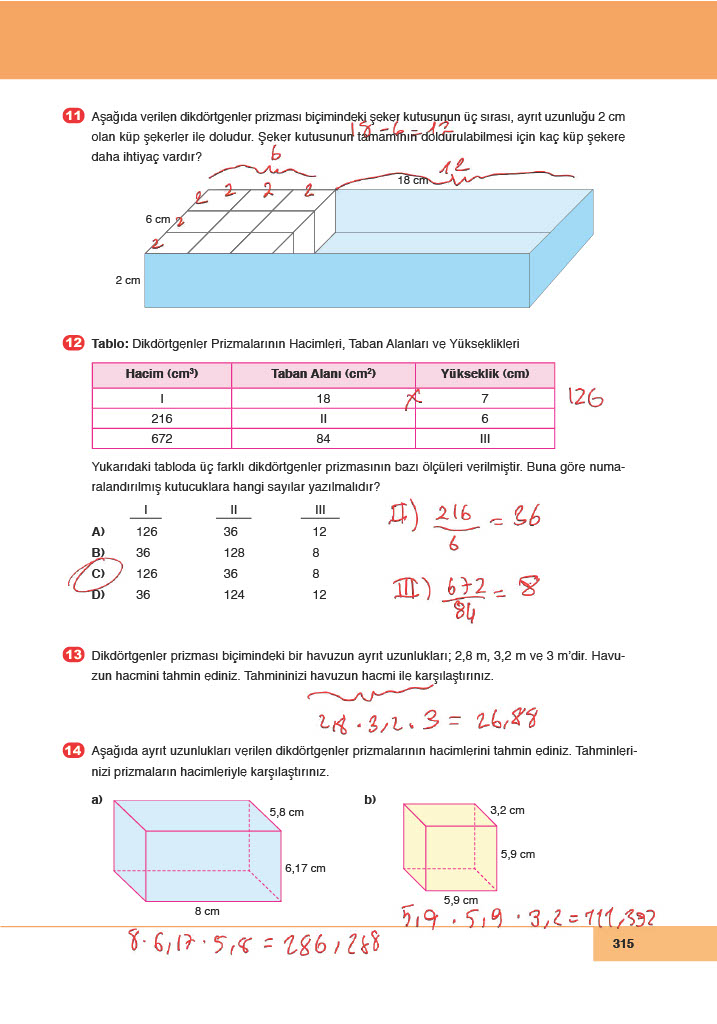 6. Sınıf Doğa Yayınları Matematik Ders Kitabı Sayfa 315 Cevapları