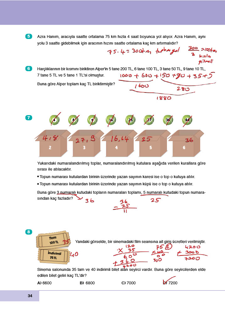 6. Sınıf Doğa Yayınları Matematik Ders Kitabı Sayfa 34 Cevapları