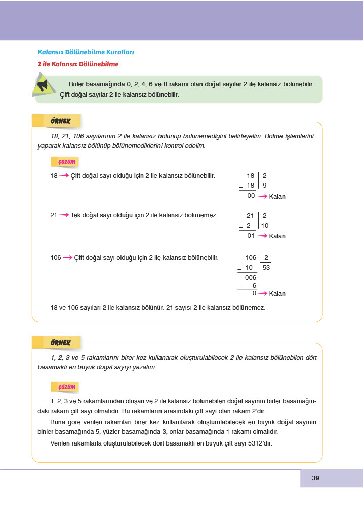 6. Sınıf Doğa Yayınları Matematik Ders Kitabı Sayfa 39 Cevapları