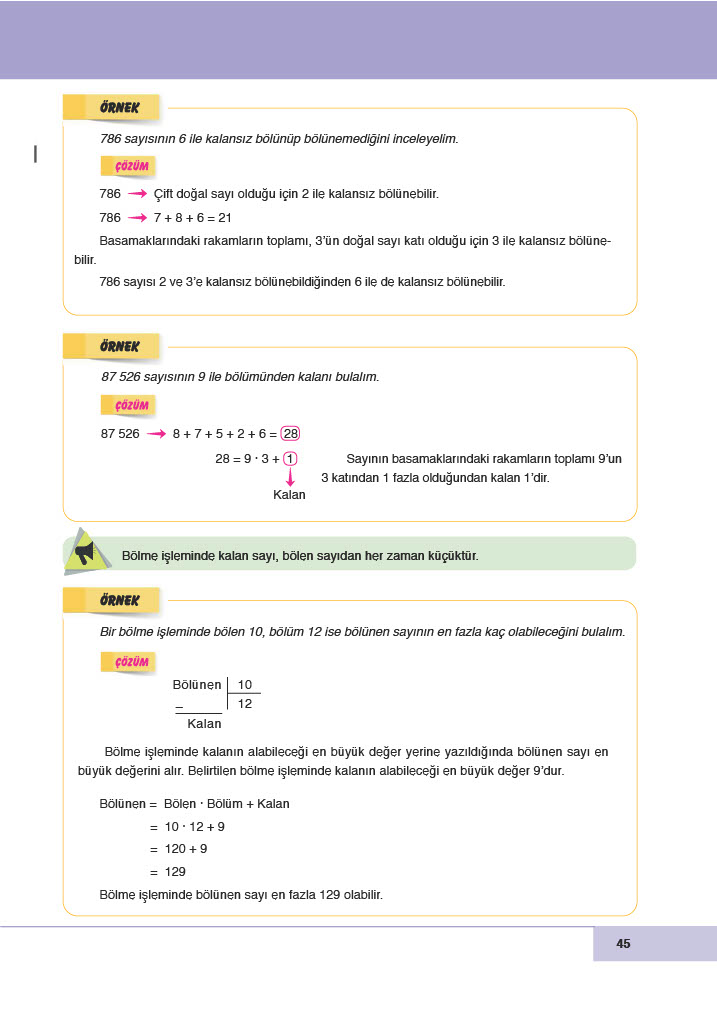 6. Sınıf Doğa Yayınları Matematik Ders Kitabı Sayfa 45 Cevapları