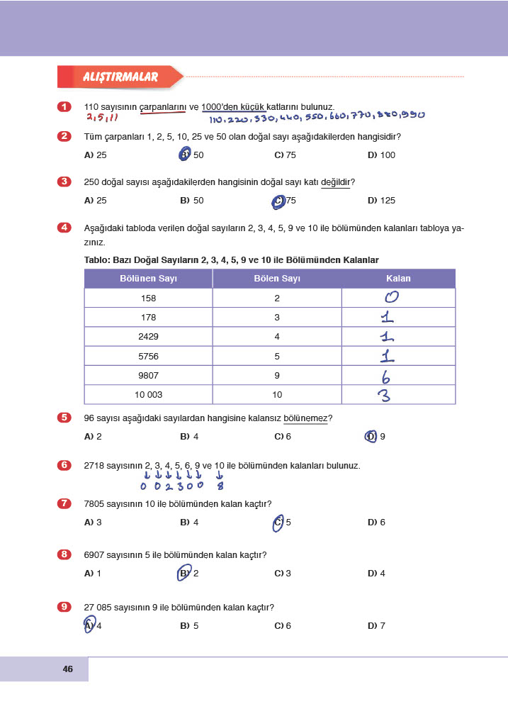 6. Sınıf Doğa Yayınları Matematik Ders Kitabı Sayfa 46 Cevapları