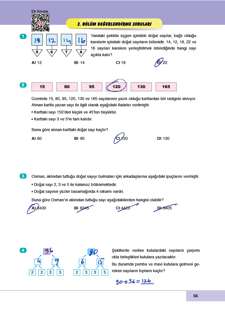 6. Sınıf Doğa Yayınları Matematik Ders Kitabı Sayfa 55 Cevapları