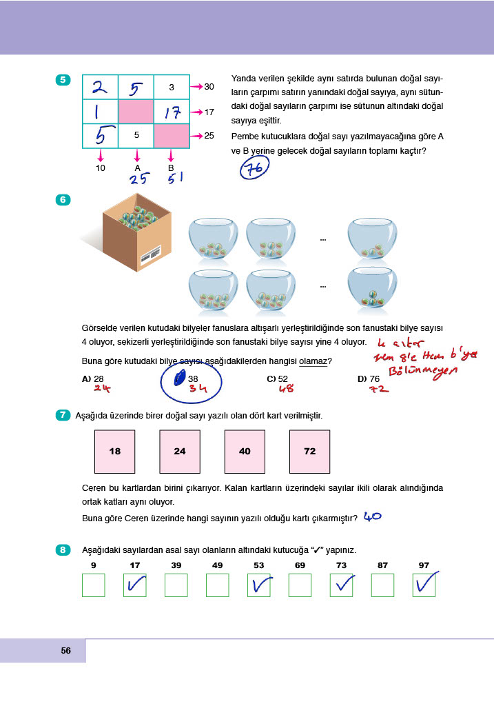 6. Sınıf Doğa Yayınları Matematik Ders Kitabı Sayfa 56 Cevapları