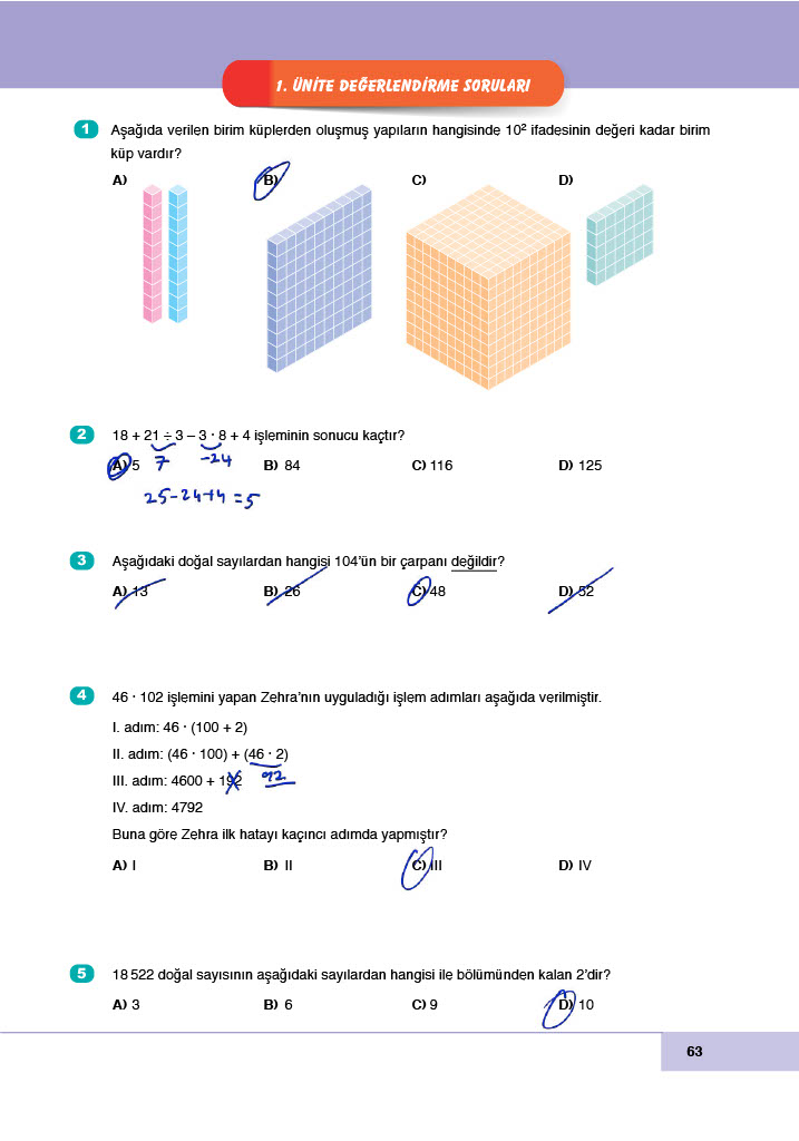 6. Sınıf Doğa Yayınları Matematik Ders Kitabı Sayfa 63 Cevapları