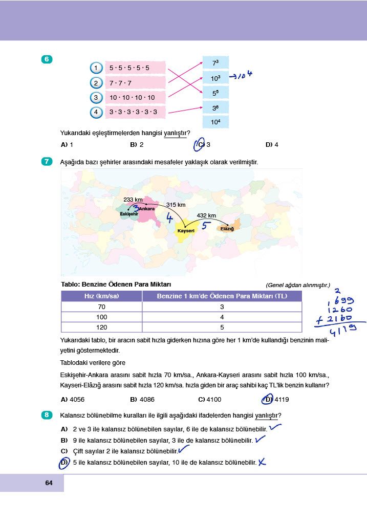 6. Sınıf Doğa Yayınları Matematik Ders Kitabı Sayfa 64 Cevapları