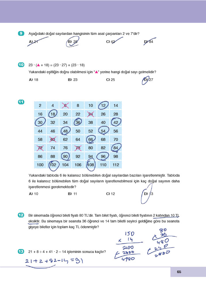 6. Sınıf Doğa Yayınları Matematik Ders Kitabı Sayfa 65 Cevapları