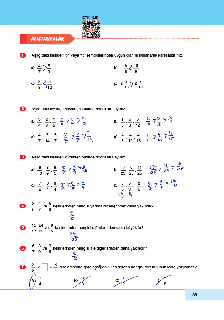 6. Sınıf Doğa Yayınları Matematik Ders Kitabı Sayfa 89 Cevapları