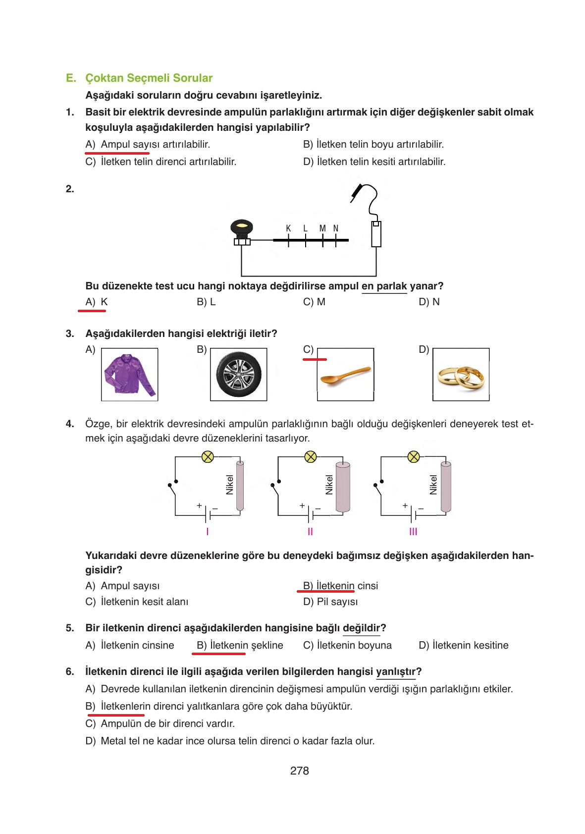 6. Sınıf Gün Yayınları Fen Bilimleri Ders Kitabı Sayfa 278 Cevapları