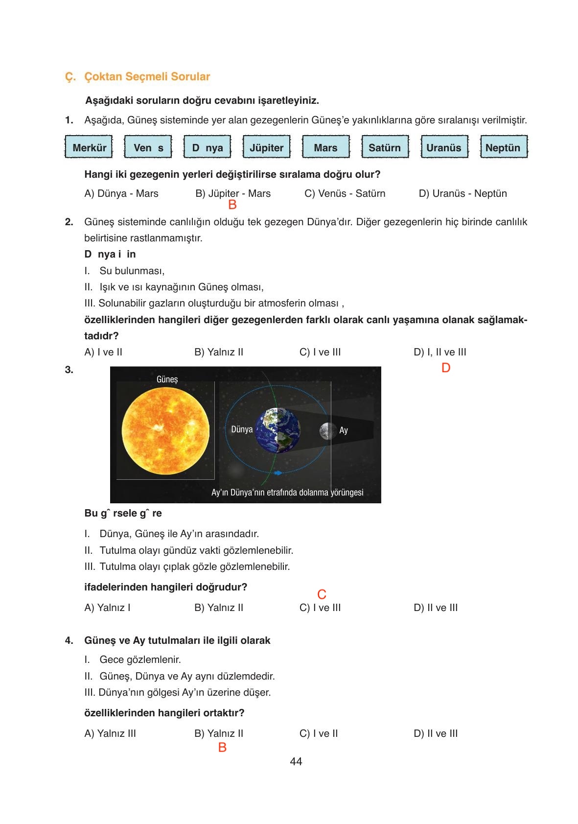 6. Sınıf Gün Yayınları Fen Bilimleri Ders Kitabı Sayfa 44 Cevapları