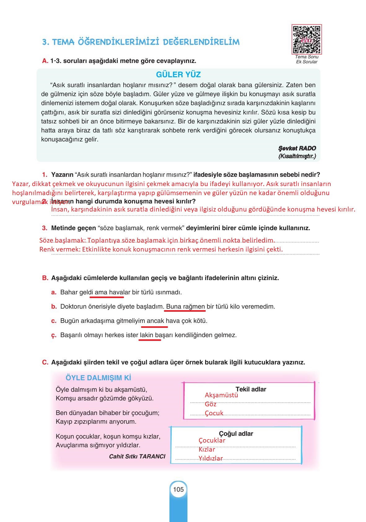 6. Sınıf Yıldırım Yayınları Türkçe Ders Kitabı Sayfa 105 Cevapları