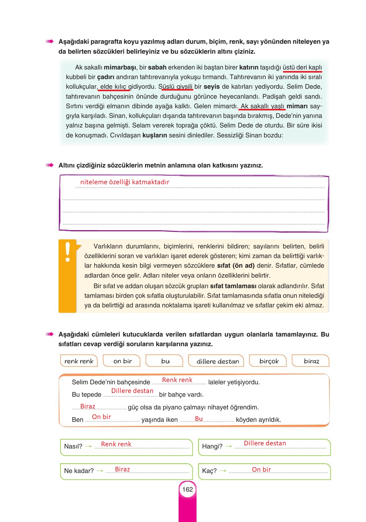 6. Sınıf Yıldırım Yayınları Türkçe Ders Kitabı Sayfa 162 Cevapları
