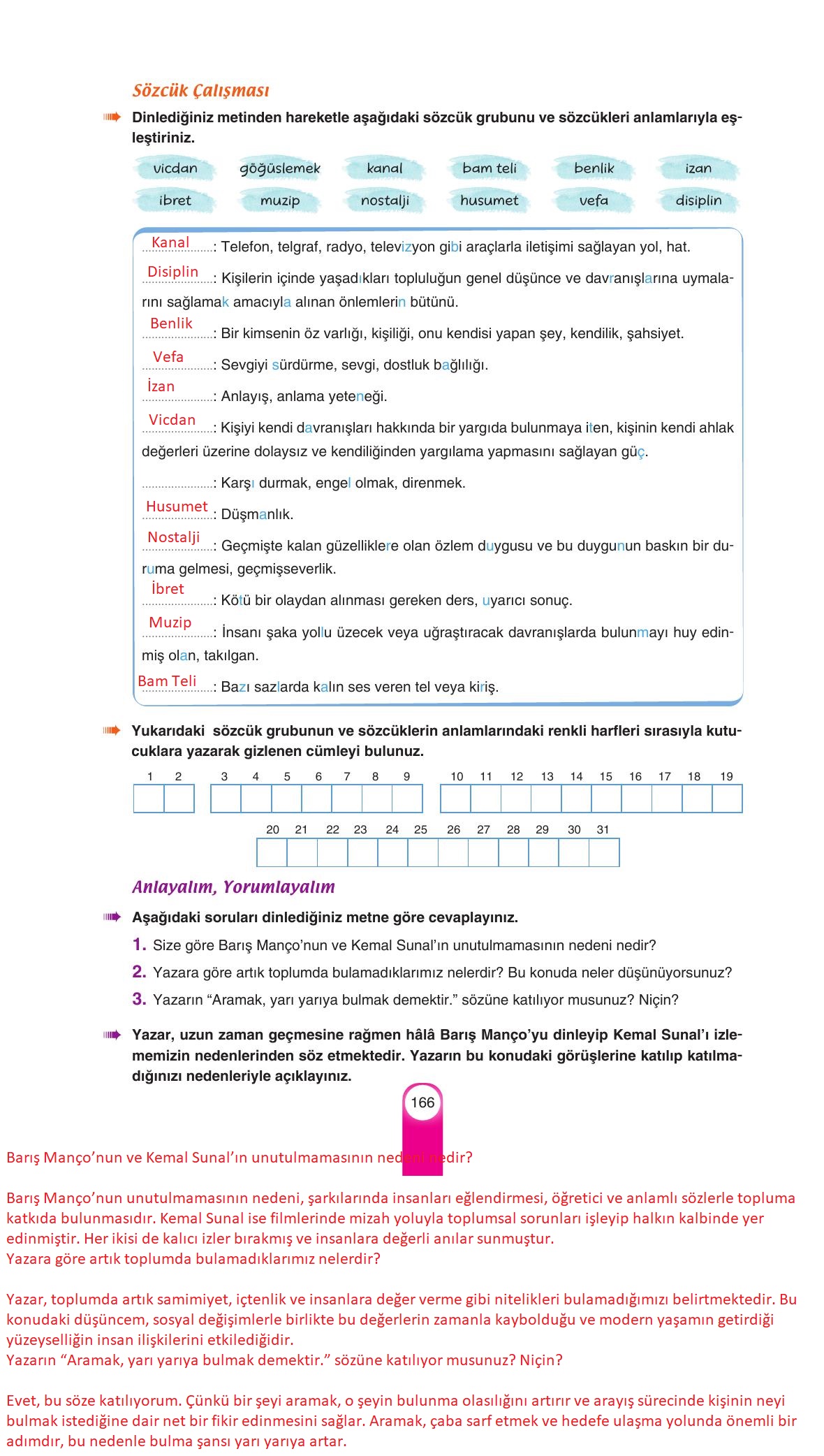 6. Sınıf Yıldırım Yayınları Türkçe Ders Kitabı Sayfa 166 Cevapları