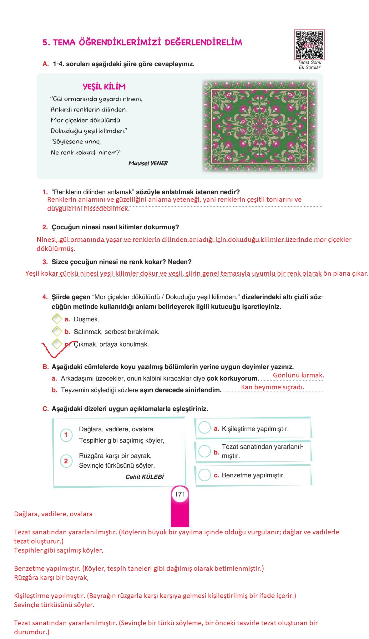6. Sınıf Yıldırım Yayınları Türkçe Ders Kitabı Sayfa 171 Cevapları