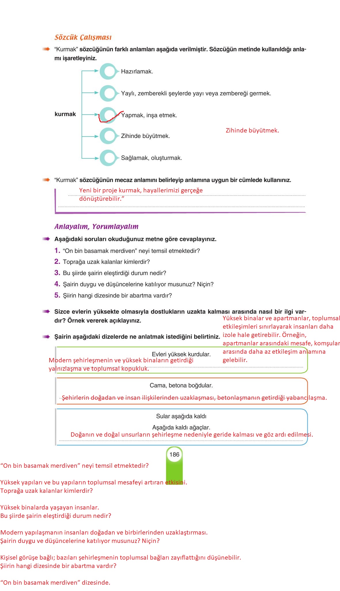 6. Sınıf Yıldırım Yayınları Türkçe Ders Kitabı Sayfa 186 Cevapları