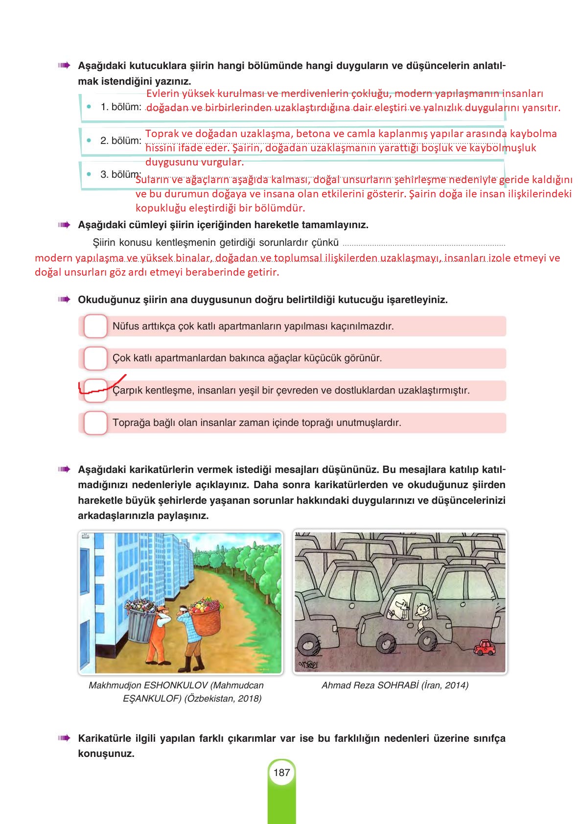 6. Sınıf Yıldırım Yayınları Türkçe Ders Kitabı Sayfa 187 Cevapları