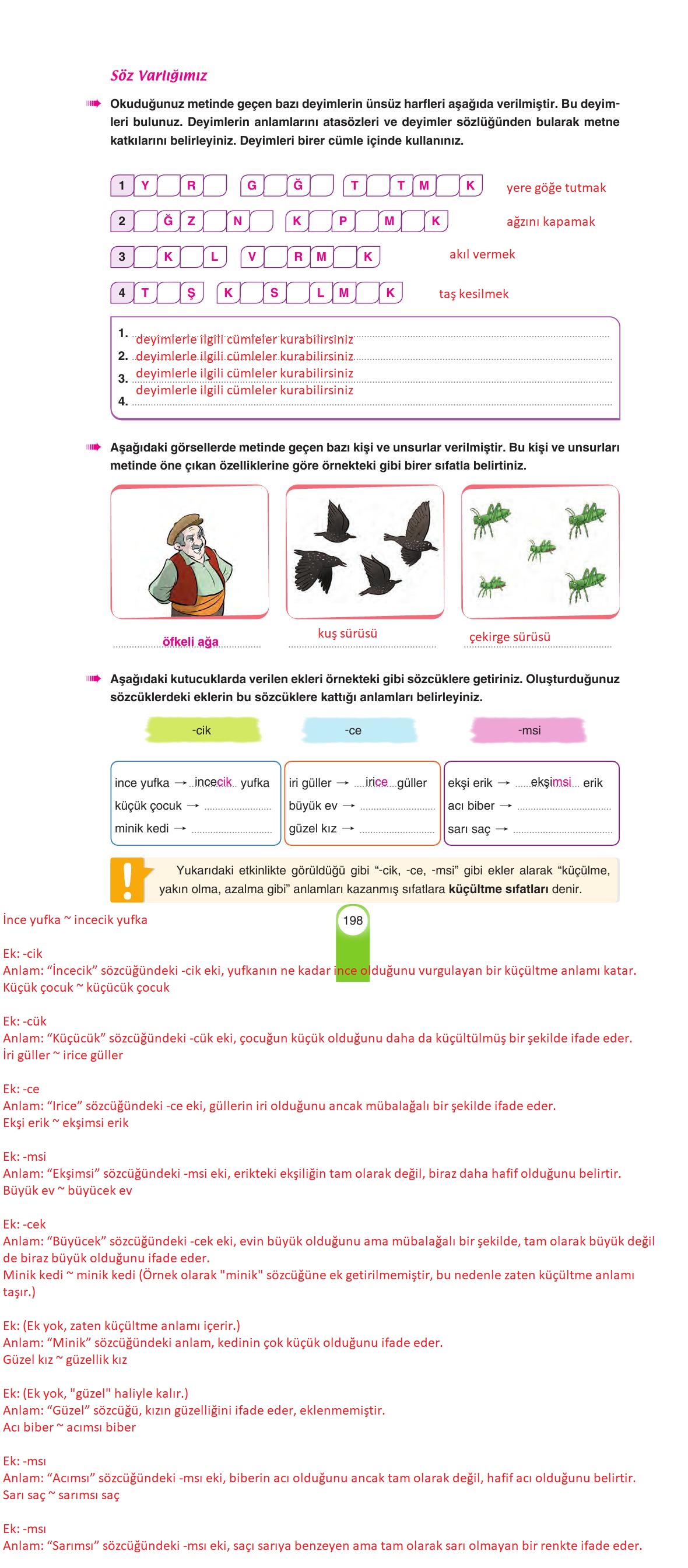 6. Sınıf Yıldırım Yayınları Türkçe Ders Kitabı Sayfa 198 Cevapları